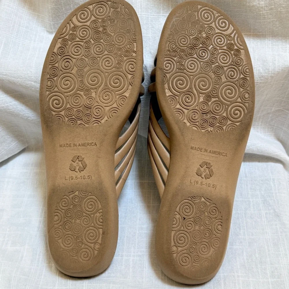 Okabashi Maui Slide Sandals Size L 9.5-10.5 Tan Brown Cross Strap Comfort USA‎